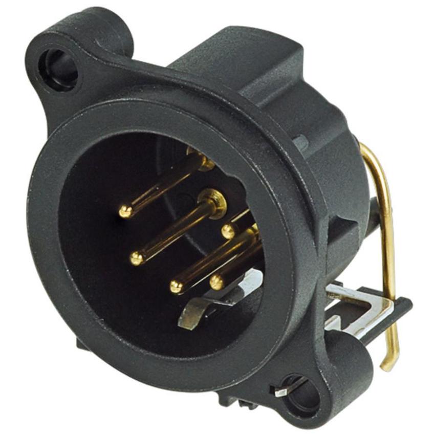 Neutrik 5pol-XLR Chassisstecker, Erdung: Sep. Masse mit dem Gehäuse des Gegenst. & Front Panel, hor. Leiterplattenm.